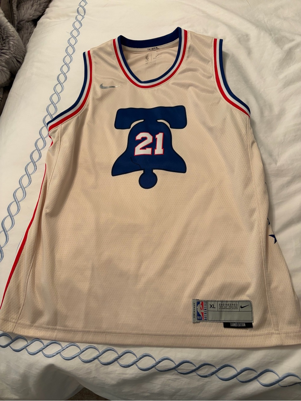 Nike kids Philadelphia Bell  Embiid #21 Basketball Jersey with Blue and Red Trim